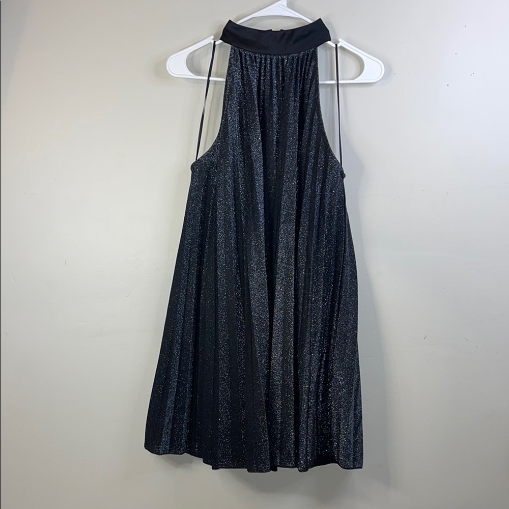 Zara Black Shimmer Pleated Halter Dress XS